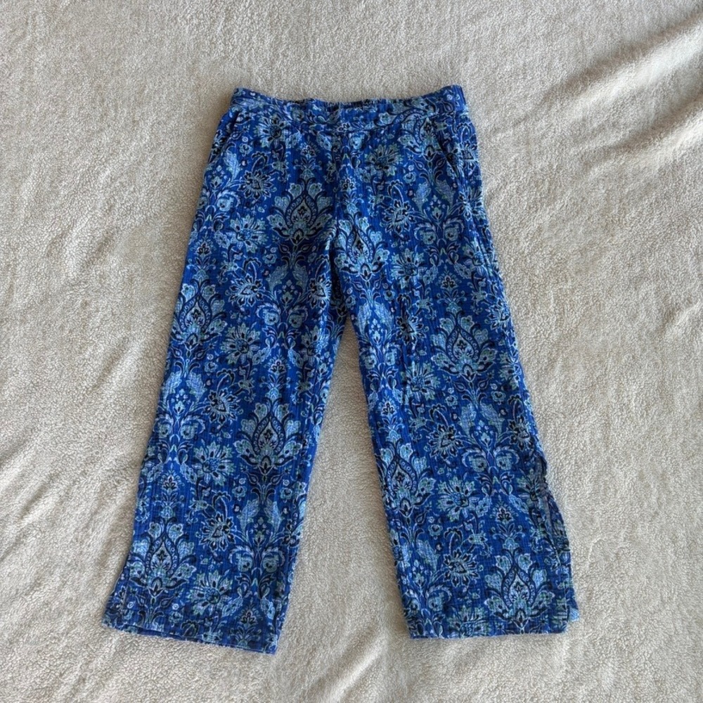 Soft Surroundings Paisley Cotton Gauze Wide Leg Pants Women's XL Blue Floral